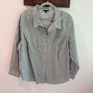 Universal Standard Elbe Shirt Sage Green White Striped Button Down Top L 22/24